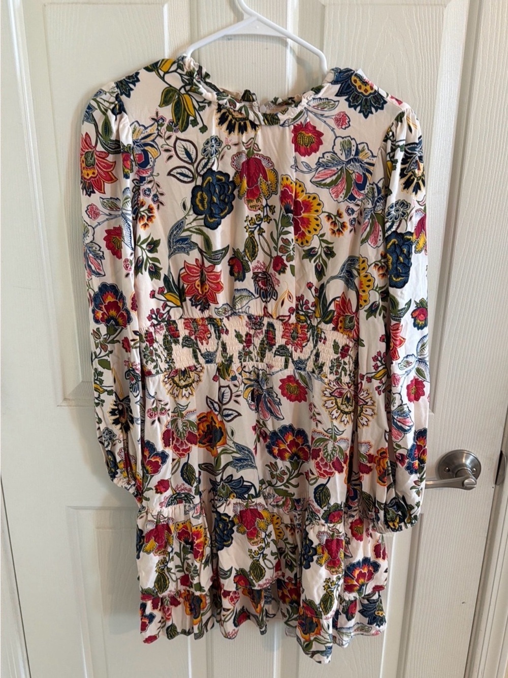 Adrianna Papell Floral Long Sleeve Smocked Waist Mini Dress - size 8